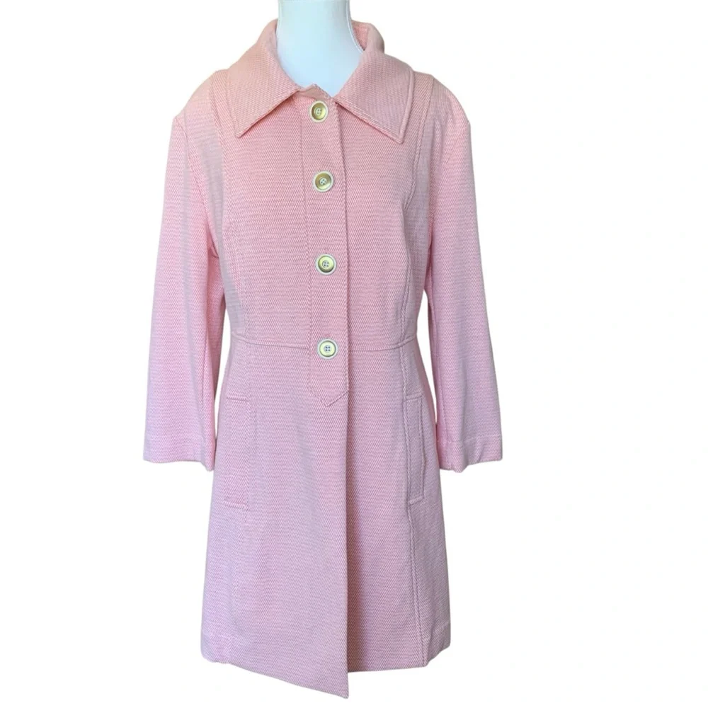 CAbi Take 5 Long Topper Jacket Coat Pink Tweed Button Front Sz M Career Stretch - Picture 4 of 15